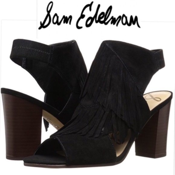 Sam Edelman Elaine Black Suede Fringe Heel 6.5 Womens - Picture 2 of 7